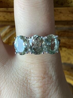 Natural Prasiolite Green Amethyst Sterling Silver Ring Size 11